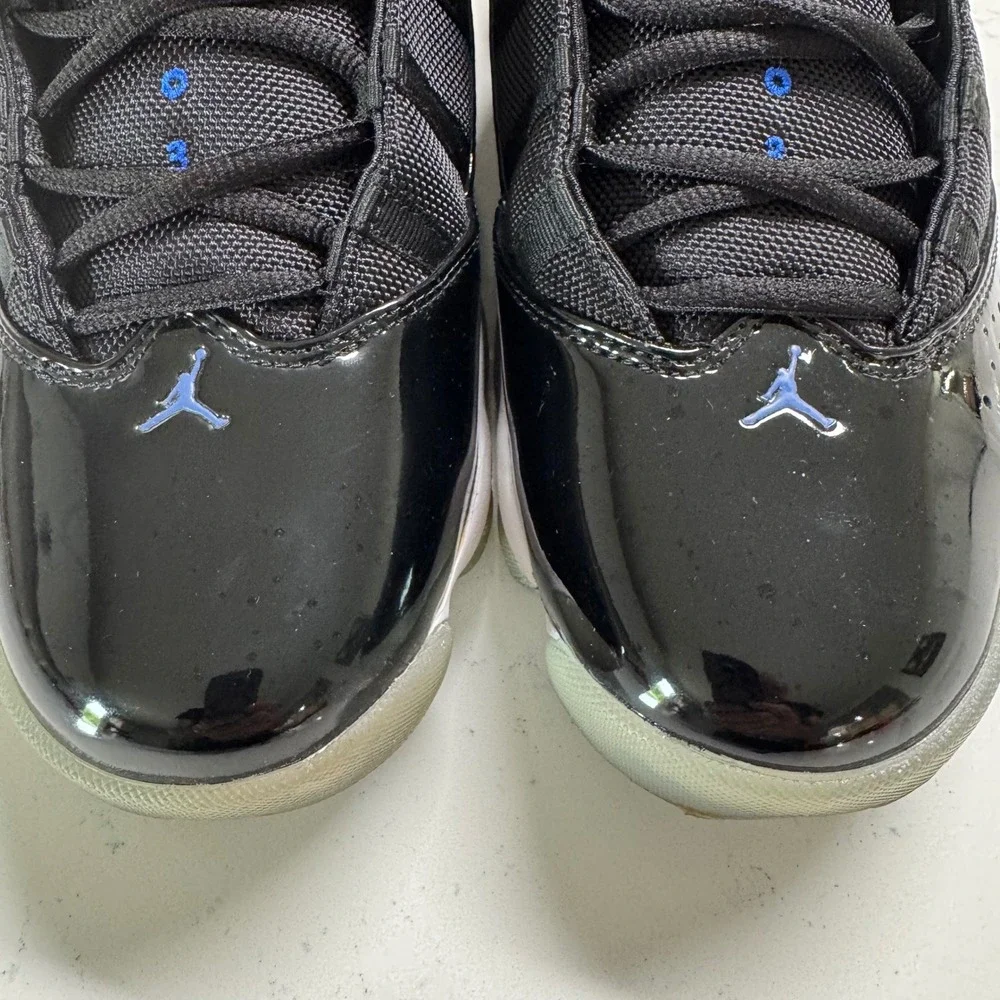 Jordan 6 Rings Mens 9.5 Black Space Jam Blue Patent Leather Sneakers 322992-016